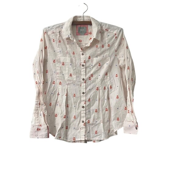 Anthropologie Maeve Womens Light Pink Teepee Embroidered A Line Button Shirt 2 - Picture 1 of 8